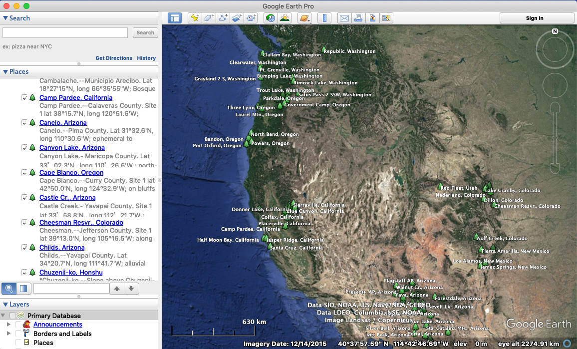 Screenshot of Google Earth image of western North America